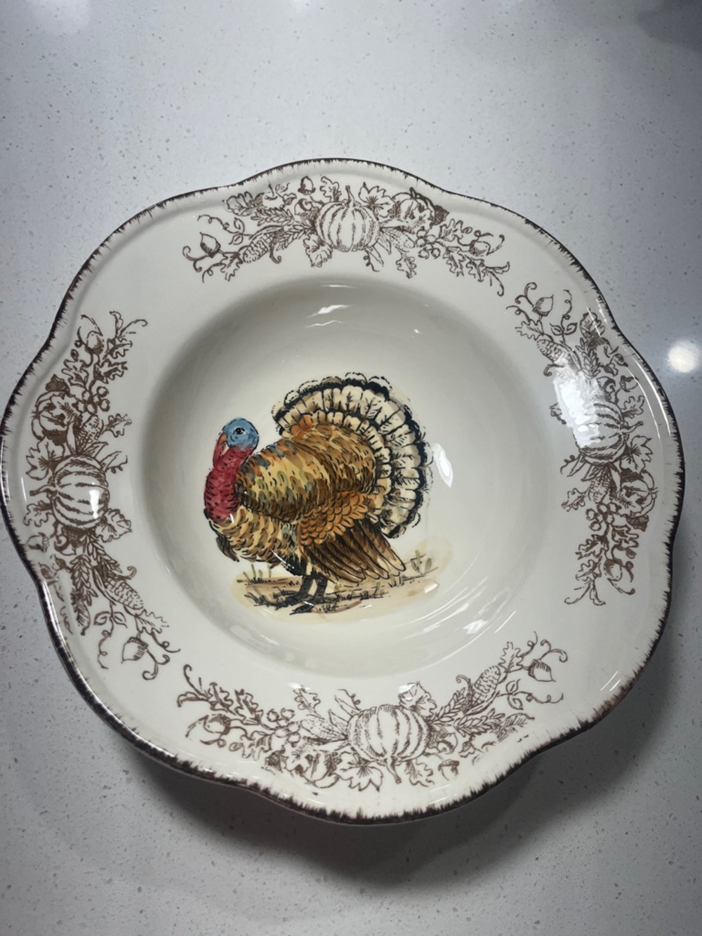 Decorative Turkey Ceramic Serving Bowl Turkey Toile Harvest by Maxxera